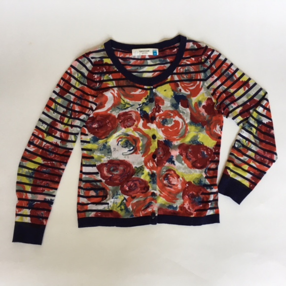 Anthropologie Sweaters - Sparrow Striped Floral M Sweater Cardigan Rose